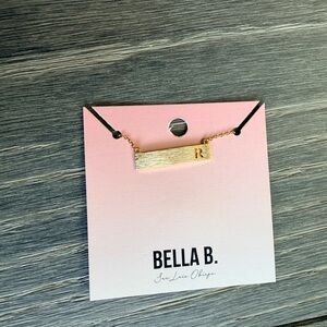 Gold Bar Initial Necklace "R"